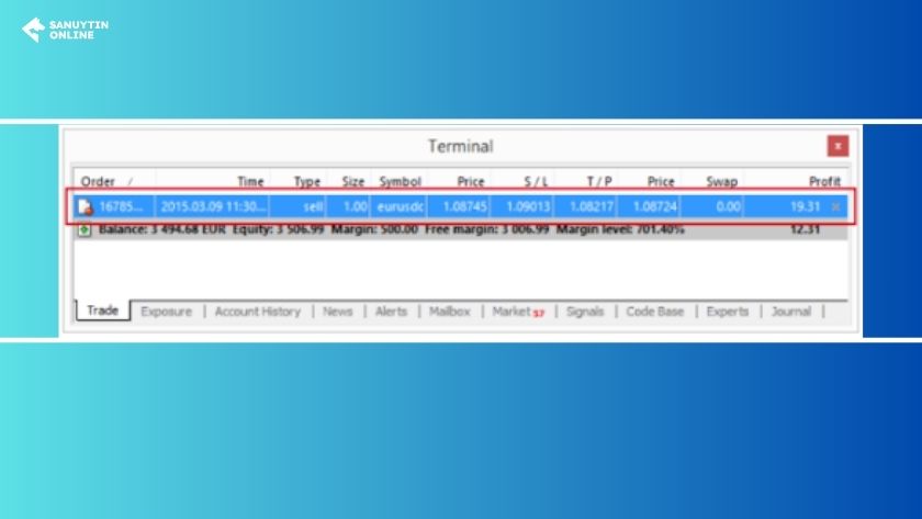 Cửa sổ Terminal trên MetaTrader 5