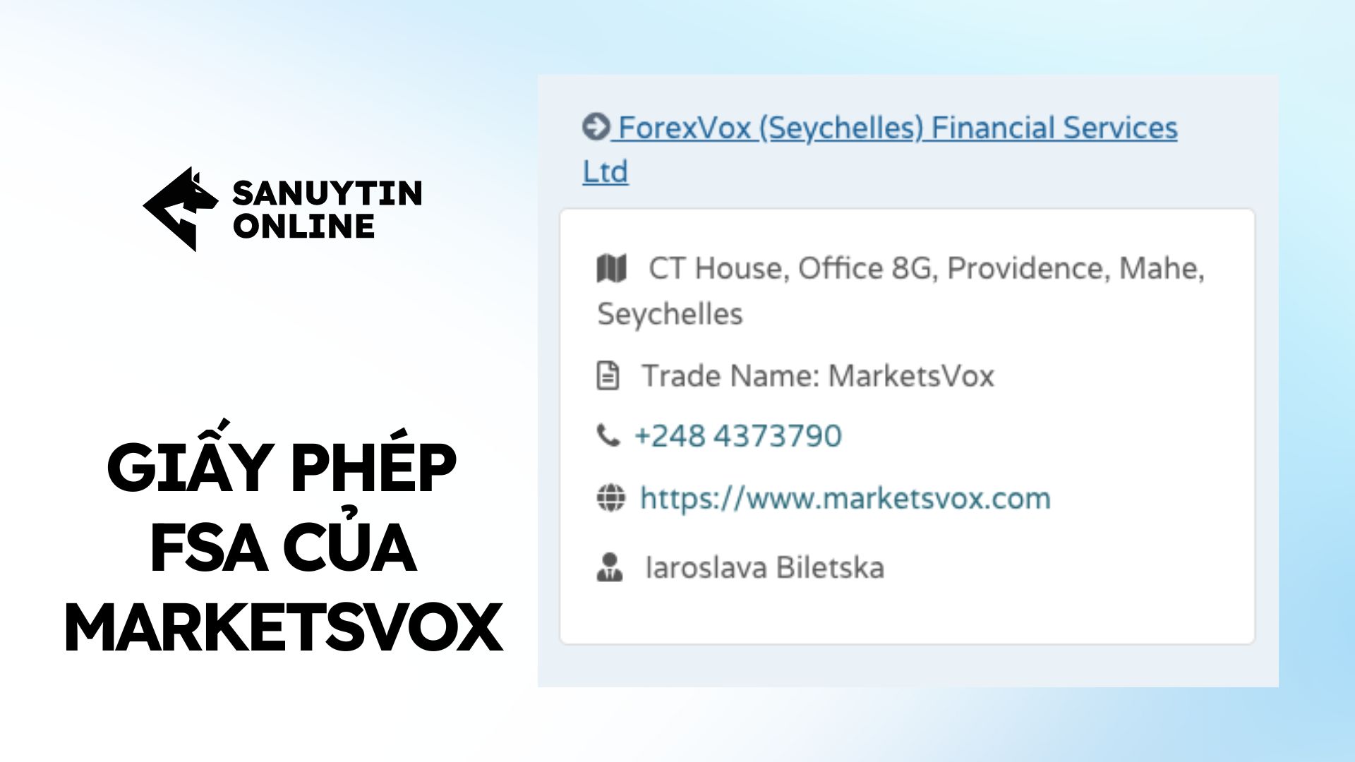 Thông tin giấy phép FSA của MarketsVox