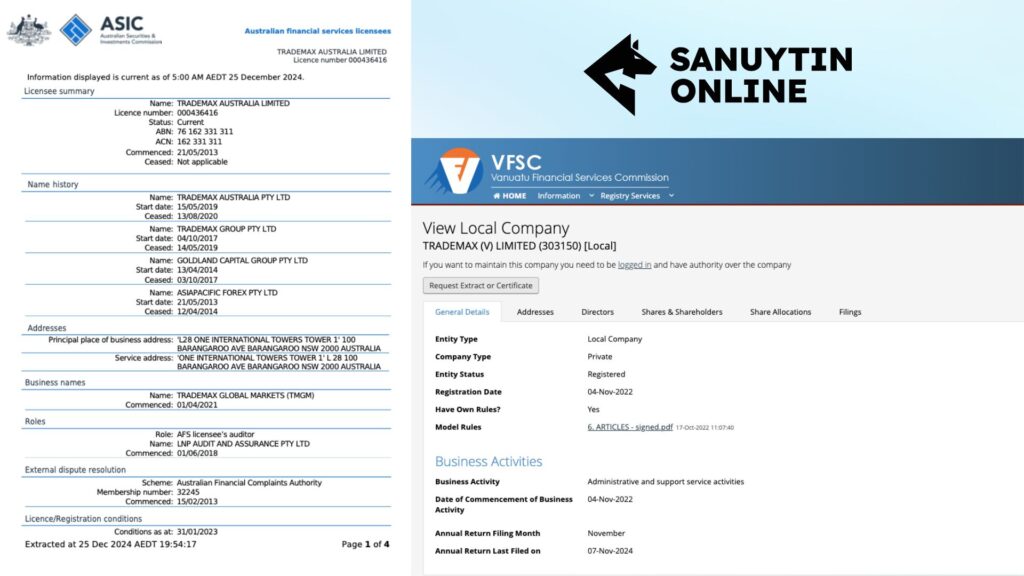 Thông tin chi tiết về giấy phép ASIC và VFSC của sàn TMGM
