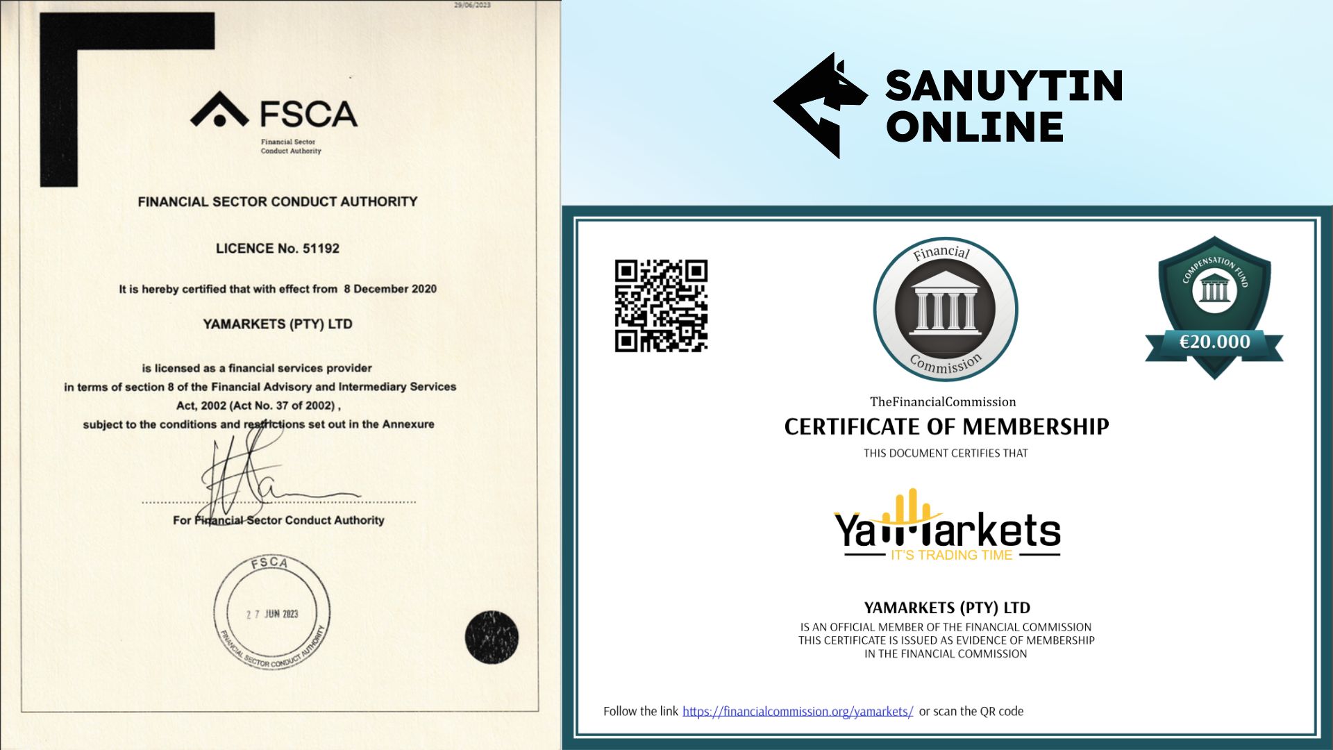 Thông tin chi tiết về giấy phép FSCA và chứng nhận Financial Commission của sàn YaMarkets Thông tin chi tiết về giấy phép FSCA và chứng nhận Financial Commission của sàn YaMarkets