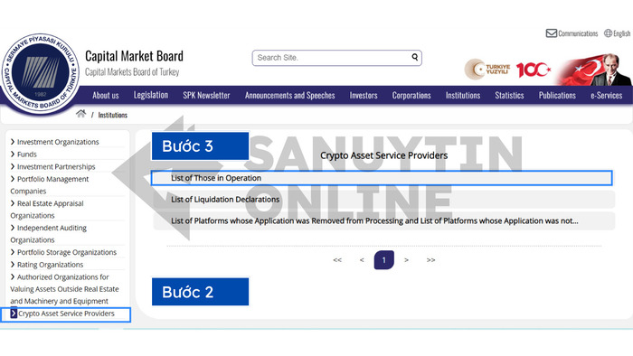 Chọn mục Crypto asset service providers