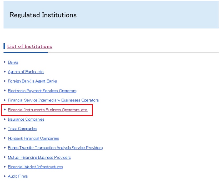 Chọn Financial Instruments Business Operators, etc