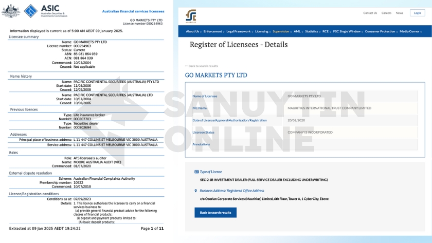Thông tin chi tiết về giấy phép ASIC và FSC Mauritius của sàn GO Markets