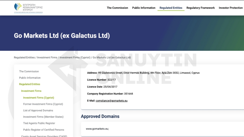 Thông tin chi tiết về giấy phép CySEC của sàn GO Markets