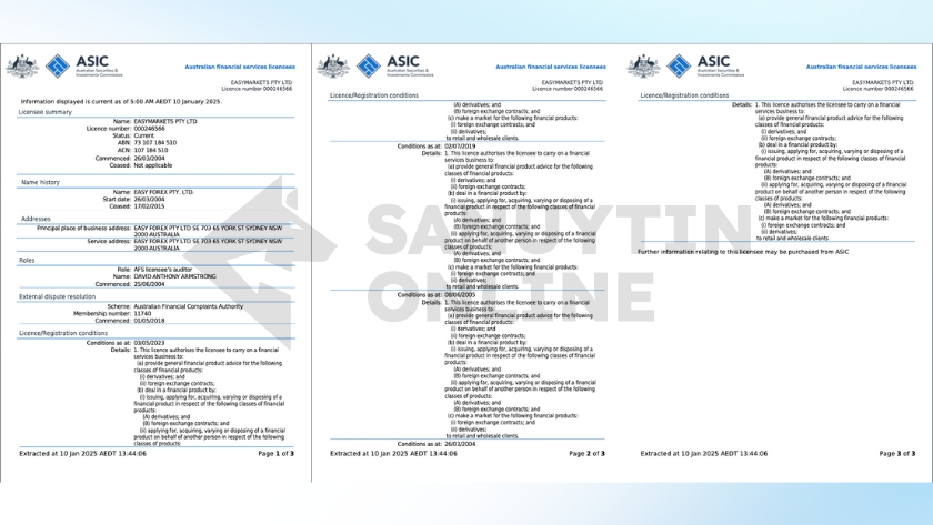 Thông tin chi tiết về giấy phép ASIC của sàn easyMarkets