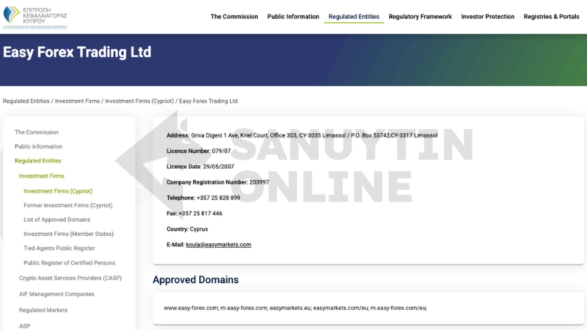 Thông tin chi tiết về giấy phép CySEC của sàn easyMarkets