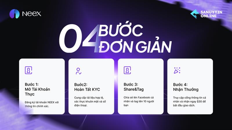 Nhận bonus neex $30 với bốn bước