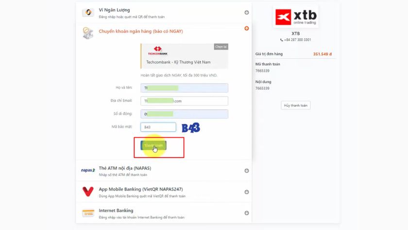 Hướng dẫn đăng nhập tài khoản ngân hàng và thực hiện thanh toán Internet Banking Giao diện đăng nhập tài khoản ngân hàng Internet Banking với các trường nhập thông tin và nút Thanh toán