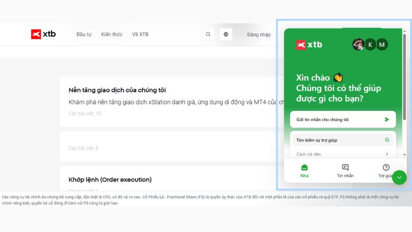 Hướng dẫn liên hệ XTB qua Live Chat trên website để được hỗ trợ nhanh chóng và trực tiếp trong vòng 2 tiếng.