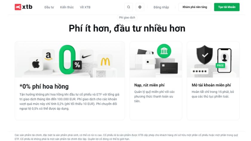 Chính sách phí mở và duy trì tài khoản tại XTB dành cho nhà đầu tư chính sách phí mở tài khoản miễn phí và phí duy trì 10 Euro/tháng nếu không hoạt động trên XTB