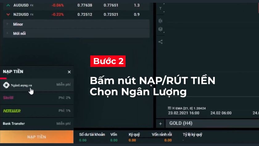 Hướng dẫn chọn Ngân Lượng làm phương thức rút tiền trên nền tảng xStation XTB Giao diện nền tảng xStation XTB với lựa chọn phương thức rút tiền Ngân Lượng