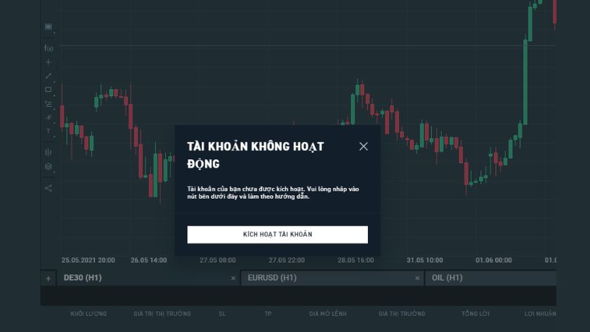 Hướng dẫn kích hoạt tài khoản và xác minh danh tính trên XTB Giao diện nút KÍCH HOẠT TÀI KHOẢN trên XTB và phần xác minh danh tính