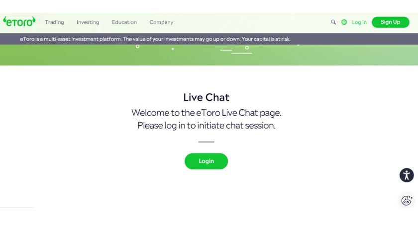 Live Chat eToro giúp người dùng liên hệ trực tiếp với đội ngũ chăm sóc khách hàng khi cần hỗ trợ cá nhân hóa Giao diện Live Chat của eToro giúp người dùng trao đổi trực tiếp với bộ phận hỗ trợ