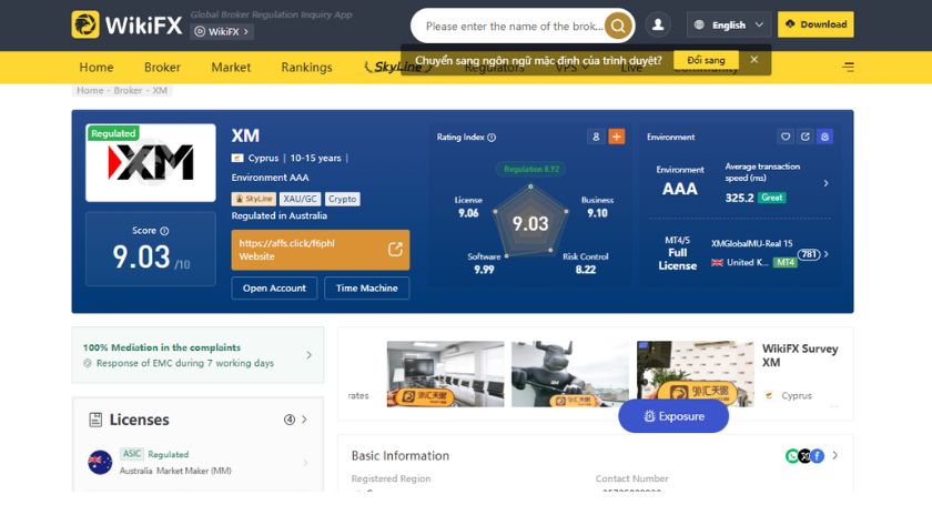 Ảnh minh họa đánh giá của WikiFX về XM Group, làm nổi bật các tiêu chí an toàn, pháp lý và hiệu suất sàn XM Group đạt tổng điểm 9.03 trên 10 theo đánh giá của WikiFX về giấy phép, nền tảng và kiểm soát rủi ro