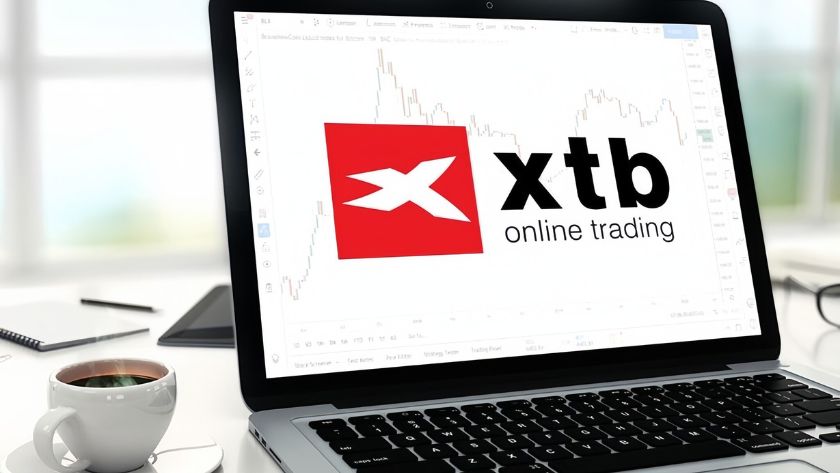 uy tín và quy mô toàn cầu của sàn giao dịch XTB XTB nhà môi giới Forex và CFD niêm yết, với logo hiển thị trên màn hình laptop
