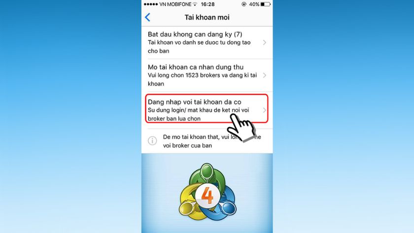 Đăng nhập vào tài khoản đã có