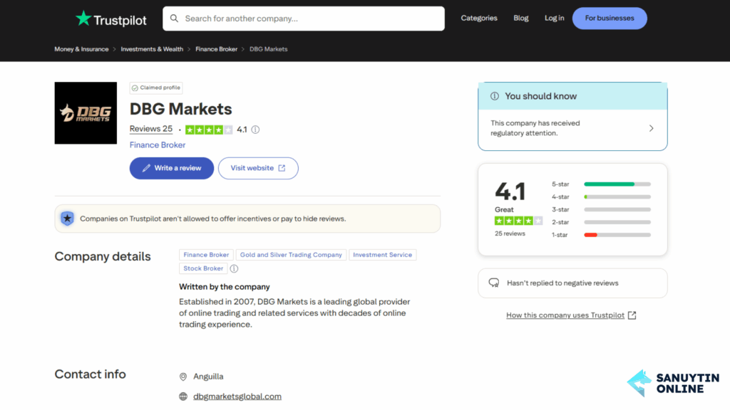 Đánh giá từ Trustpilot của DBG Markets