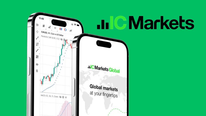 Điện thoại hiển thị biểu đồ Forex kèm logo IC Markets, sàn môi giới thành lập năm 2007 tại Australia với mô hình True ECN