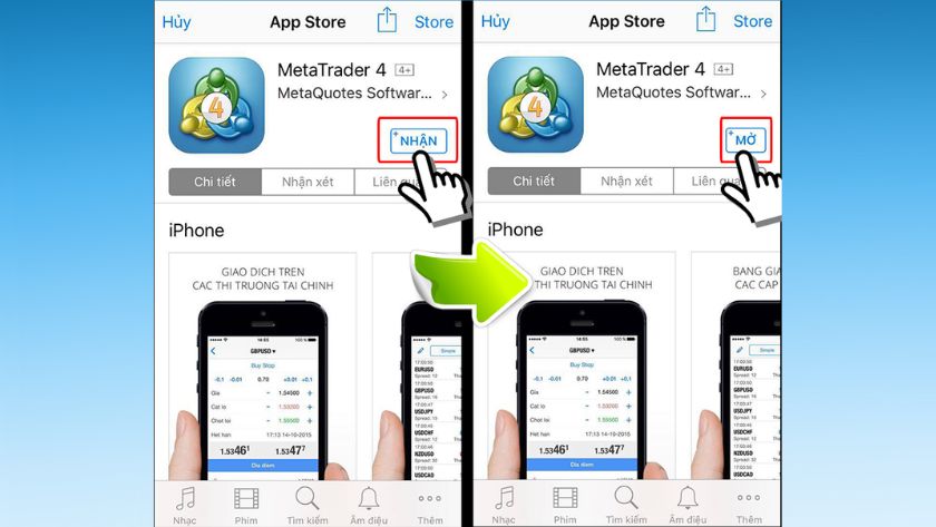 Mở ứng dụng MT4 trên điện thoại