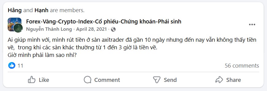 User "Nguyễn Thành Long" thắc mắc về thời gian rút tiền User "Nguyễn Thành Long" thắc mắc về thời gian rút tiền