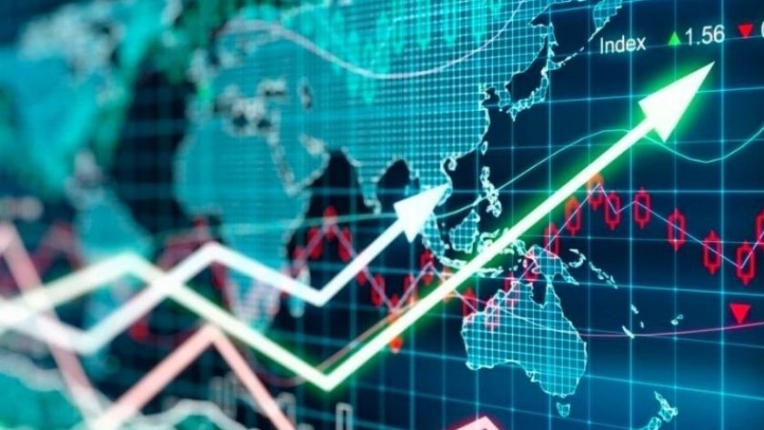 Khái niệm tỷ giá trong Forex biểu đồ giá với mũi tên màu xanh sáng cho thấy xu hướng tăng