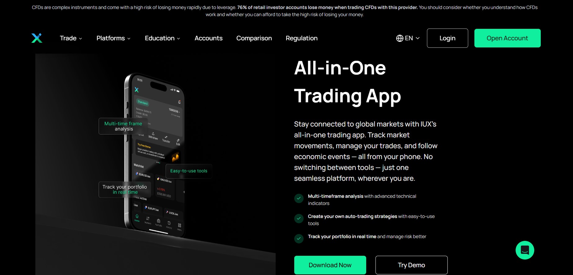 Nhờ IUX Trade App mà anh em trader có thể an tâm giao dịch ngay cả khi đang di chuyển