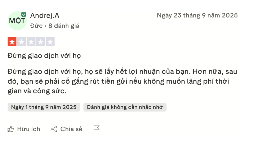 Đánh giá người dùng ngày 1 tháng 9 năm 2025
