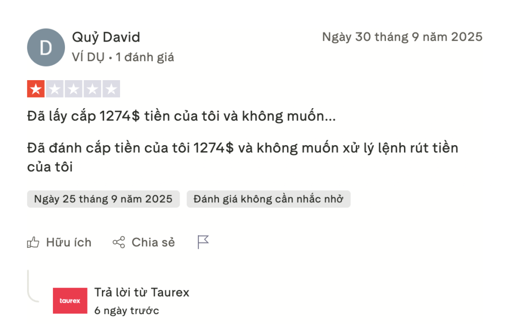 Đánh giá từ đầu tư về sàn Taurex